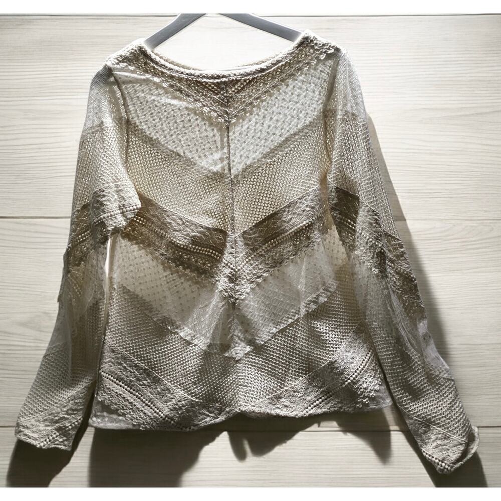 Sundance ivory Lace Crochet Semi-Sheer Long Sleeve unlined  Knit Top sized M